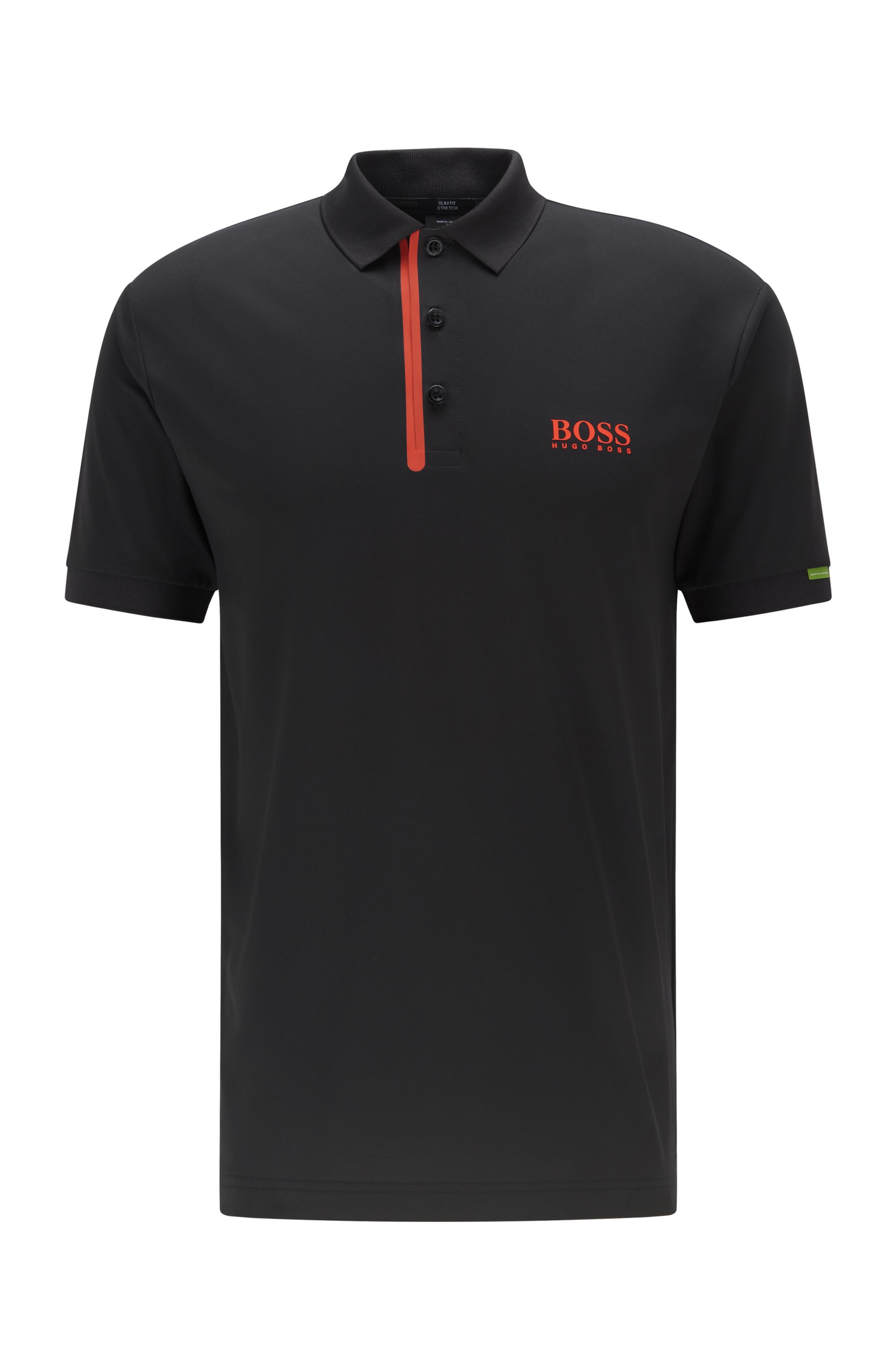 Slim-fit polo shirt with logos and contrast trims, Black