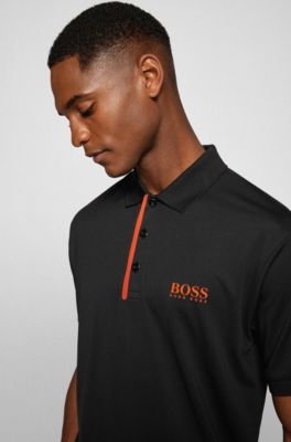 - polo shirt with logos and contrast trims