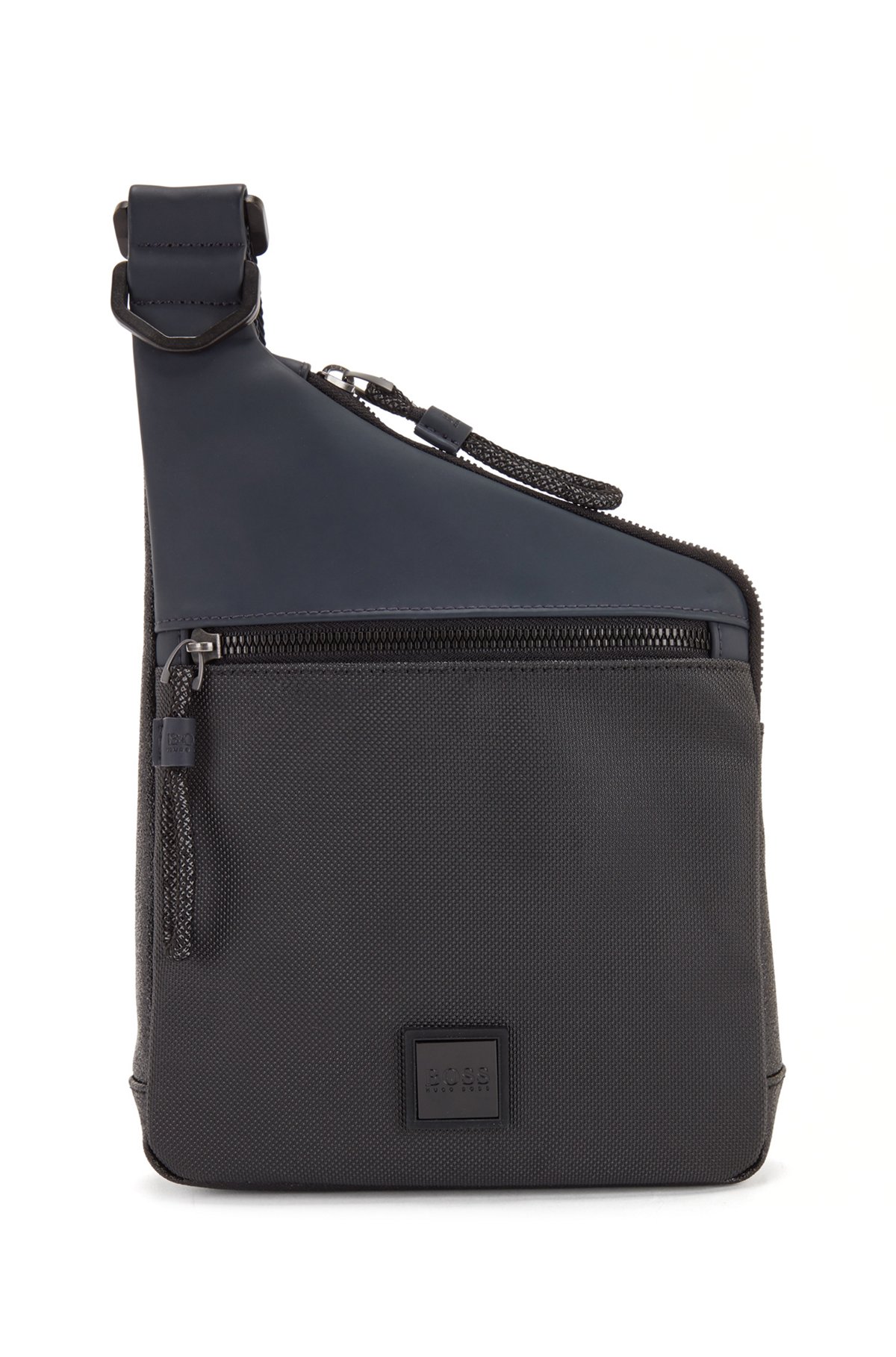 Mixed-material reporter bag with logo badge, Black