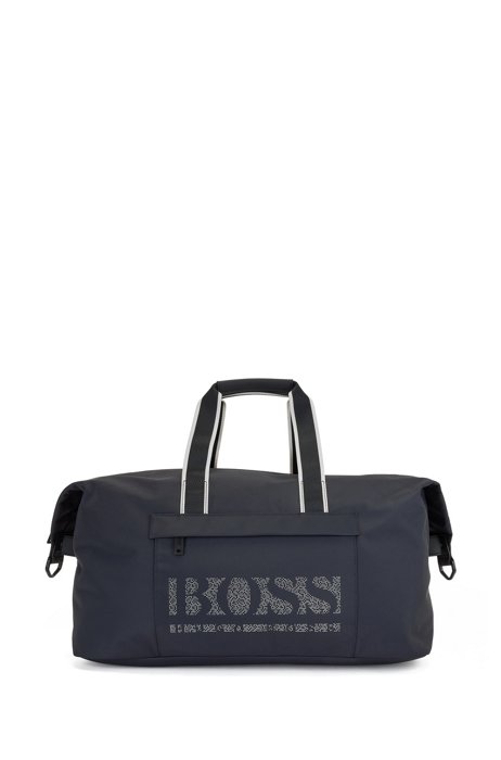 Holdall in recycled nylon with pixellated logo, Dark Blue