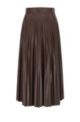 Midi skirt in faux leather with plissé pleats, Dark Brown