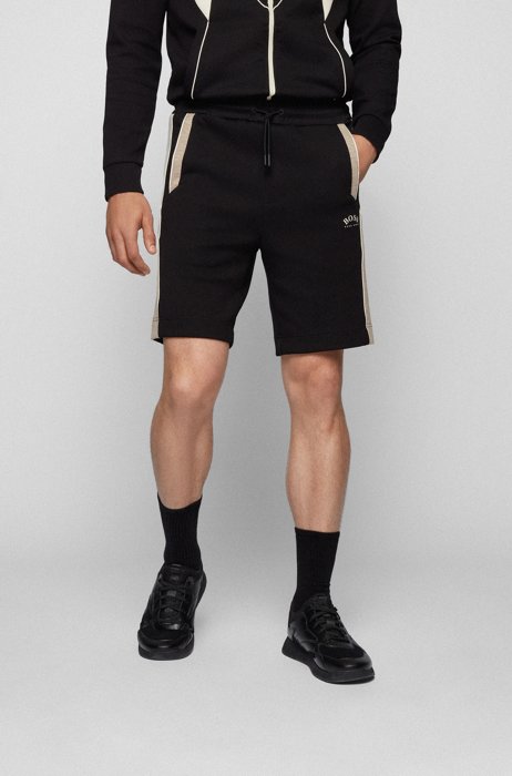 Cotton-blend regular-fit shorts with color-blocking, Black