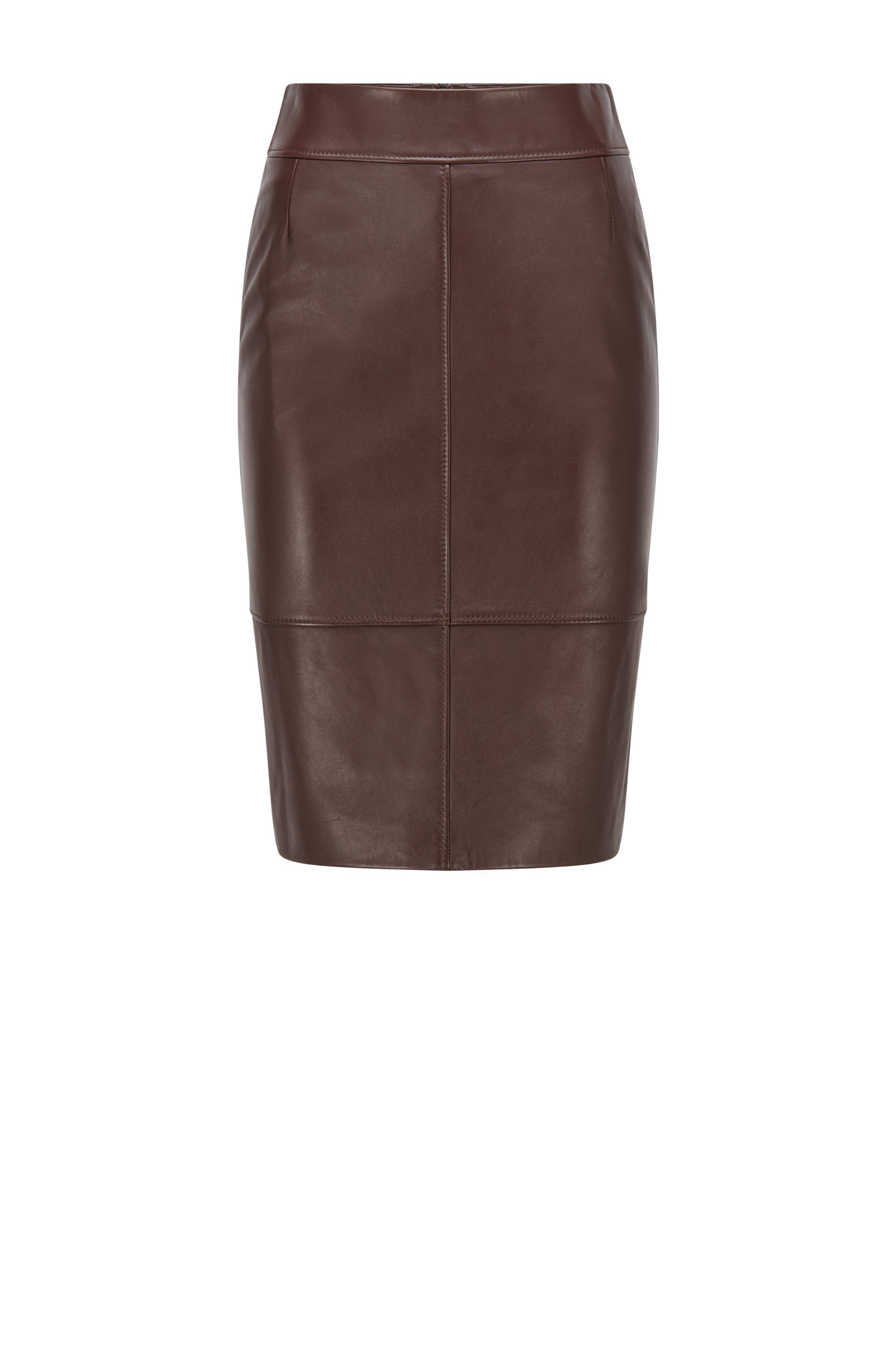 Pencil skirt in leather with feature seaming, Dark Brown