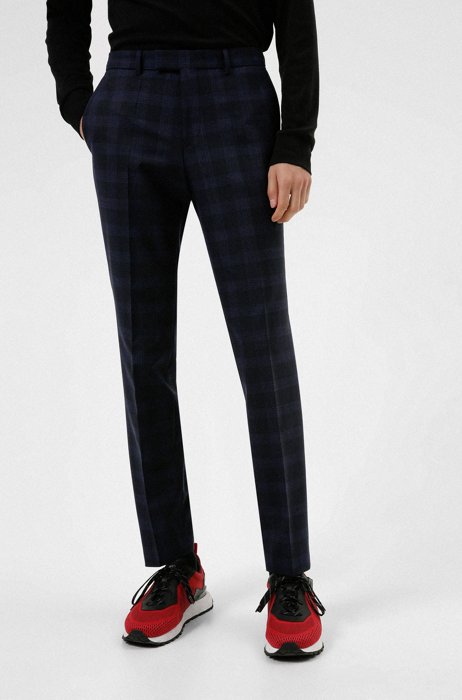 Extra-slim-fit checked trousers in washable stretch fabric, Dark Blue