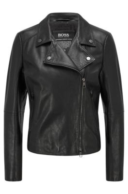 BOSS Regular fit Biker Jacket In Olivenleder With Monogram Lining