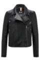 Regular-fit biker jacket in Olivenleder® with monogram lining, Black