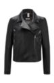 Regular-fit biker jacket in Olivenleder® with monogram lining, Black
