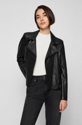 BOSS Regular fit Biker Jacket In Olivenleder With Monogram Lining