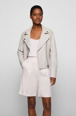 BOSS Regular fit Biker Jacket In Olivenleder With Monogram Lining