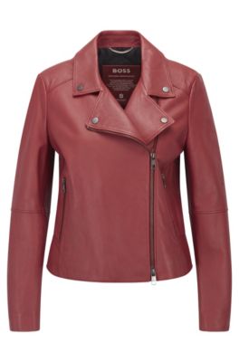 BOSS Regular fit Biker Jacket In Olivenleder With Monogram Lining