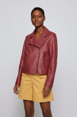 BOSS Regular fit Biker Jacket In Olivenleder With Monogram Lining