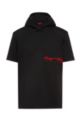 Organic-cotton short-sleeved hoodie with handwritten embroidered logos, Black