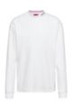 Long-sleeved cotton T-shirt with logo neckline, White