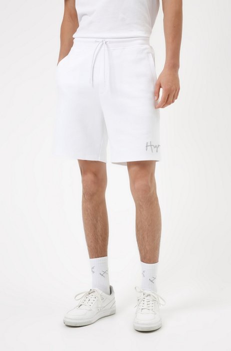 Organic-cotton shorts with handwritten logo, White