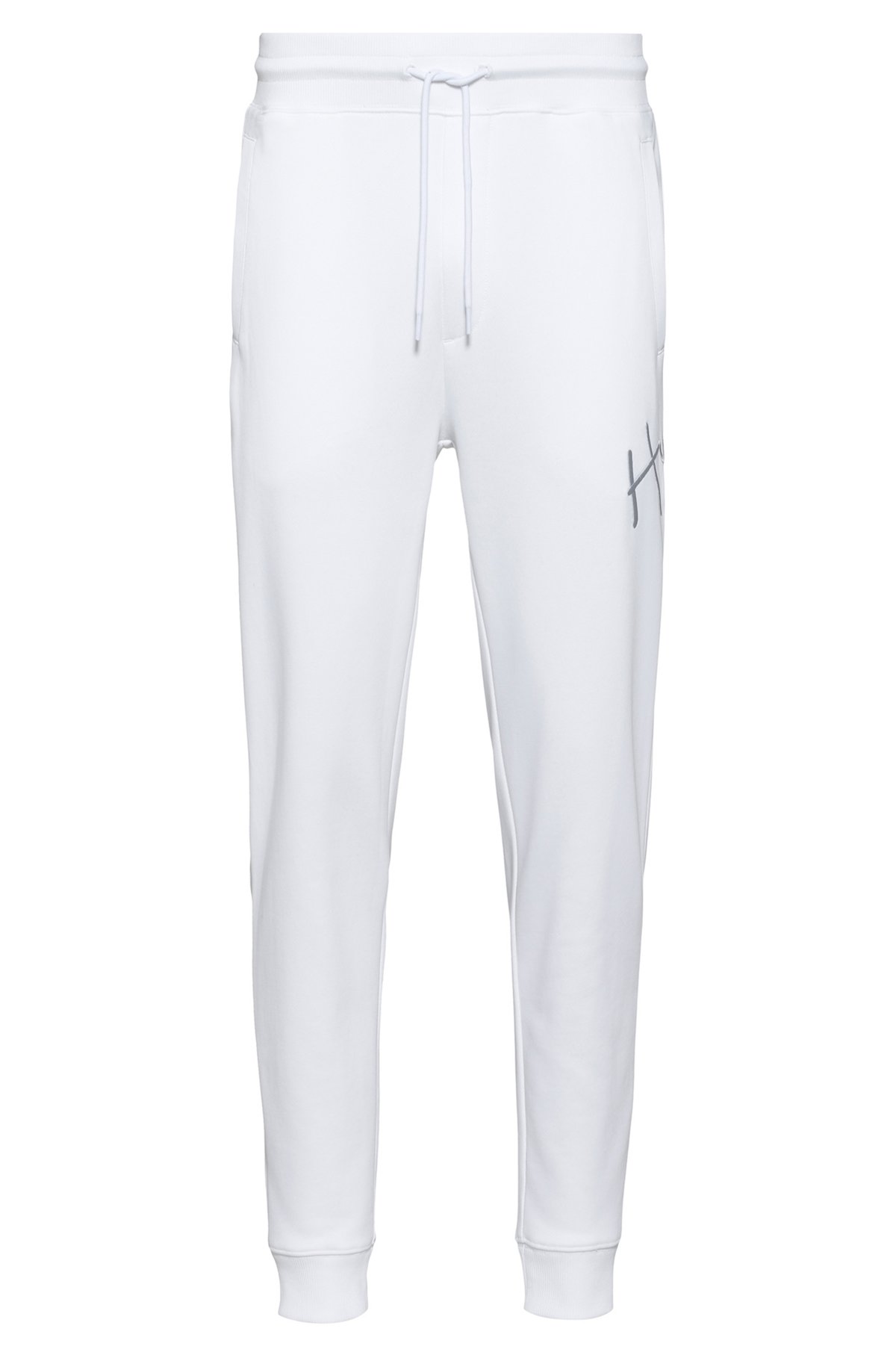 Cuffed tracksuit bottoms in organic cotton with handwritten logo, White
