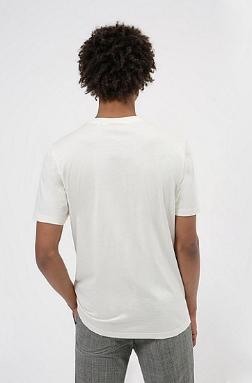棉质平纹单面针织布宣言徽标印花 T 恤,  107_Natural