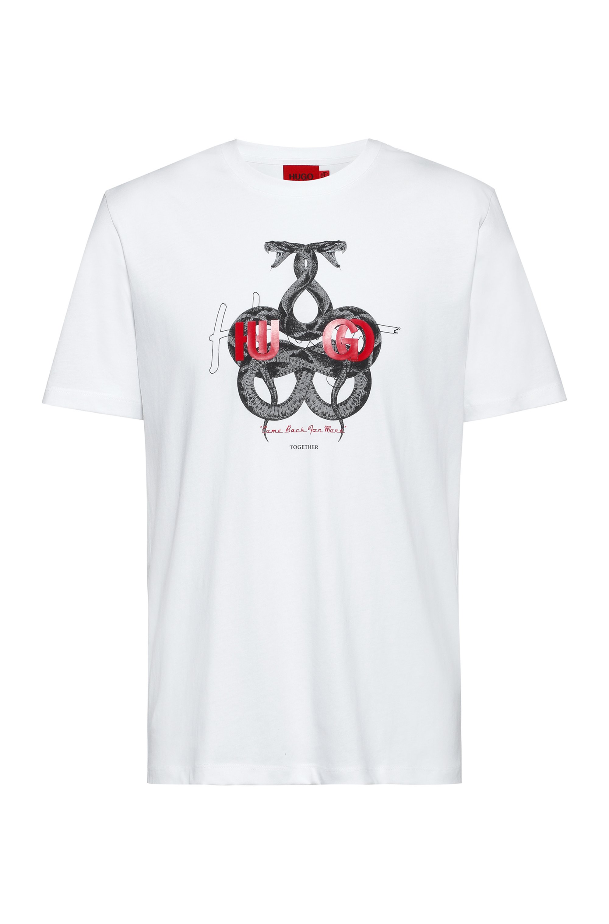 Cotton-jersey T-shirt with logo and snake artwork, White