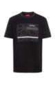 T-shirt en coton stretch mercerisé à logo artistique, Noir