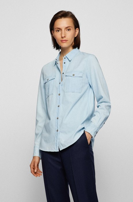 Regular-fit denim blouse in organic cotton, Light Blue