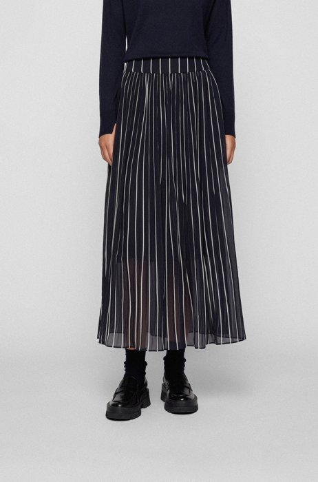 Plissé skirt with printed stripes, Dark Blue