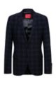 Extra-slim-fit checked jacket in stretch fabric, Dark Blue