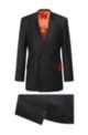 Double-breasted slim-fit suit with red logo label, Dark Grey