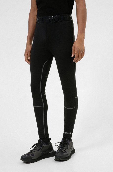 Extra-slim-fit logo leggings with silver-effect seams, Black