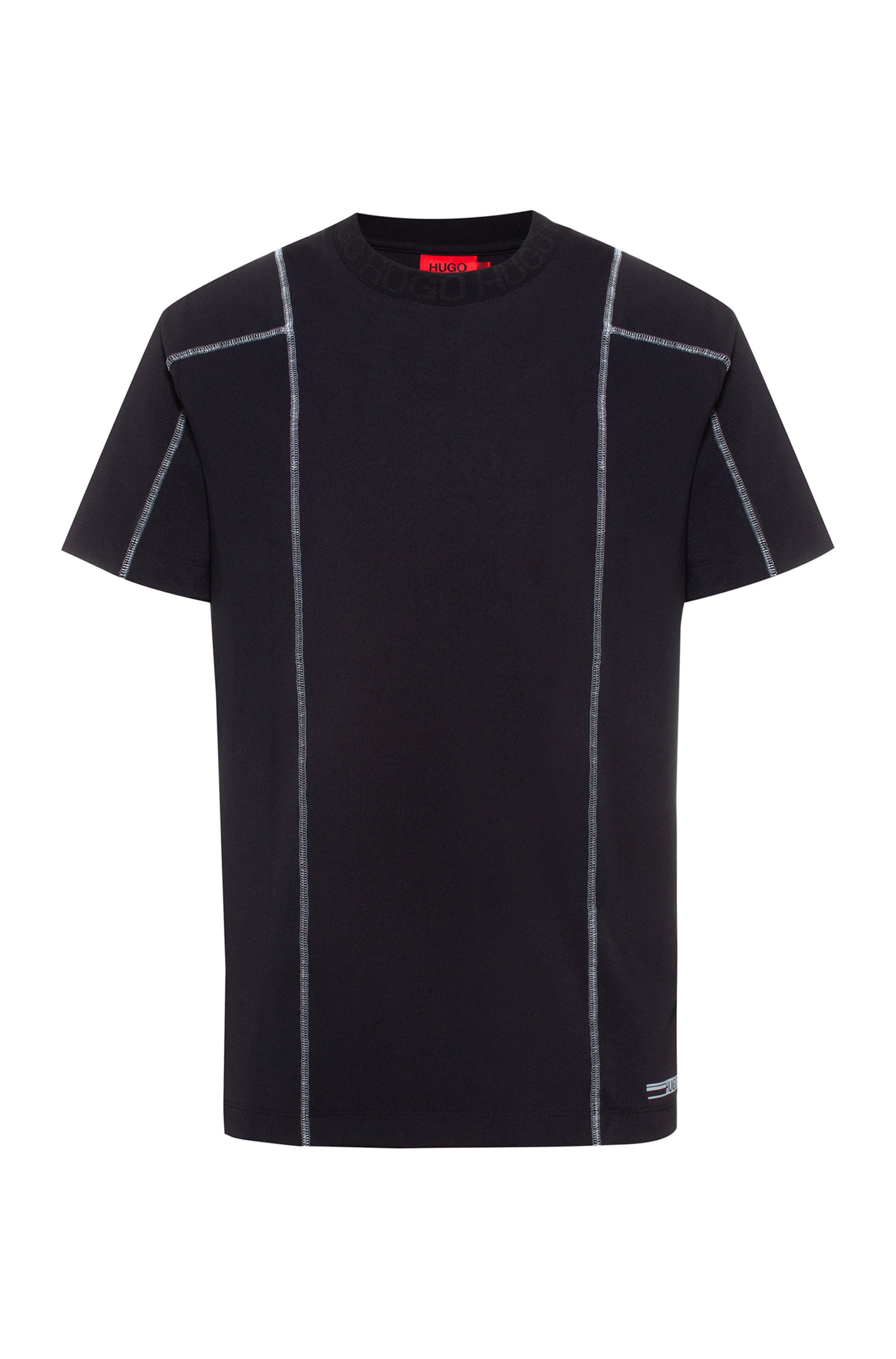 Logo-collar T-shirt in performance-stretch fabric, Black