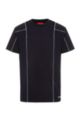 T-shirt con colletto con logo in tessuto elasticizzato ad alte prestazioni, Nero