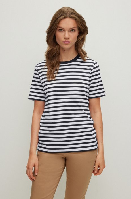 Organic-cotton relaxed-fit T-shirt with horizontal stripe, Patterned