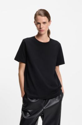 T-shirt coupe d&eacute;contract&eacute;e en jersey de coton, Noir