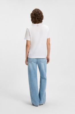 T-shirt coupe d&eacute;contract&eacute;e en jersey de coton, Blanc