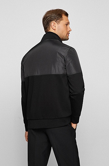 胶囊系列徽标装饰混合材质拉链运动衫,  001_Black