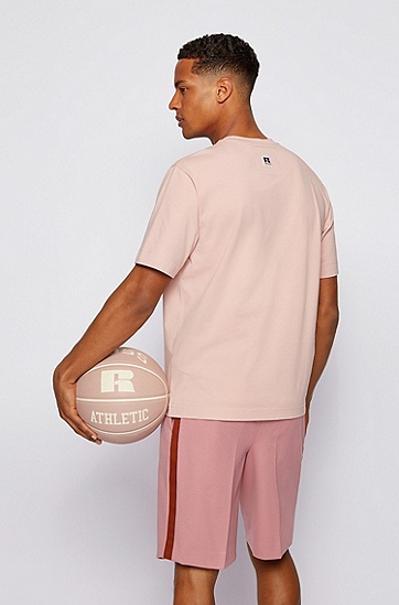 RUSSELL联名专属徽标图案装饰宽松版型中性弹力棉 T 恤,  689_Light/Pastel Pink