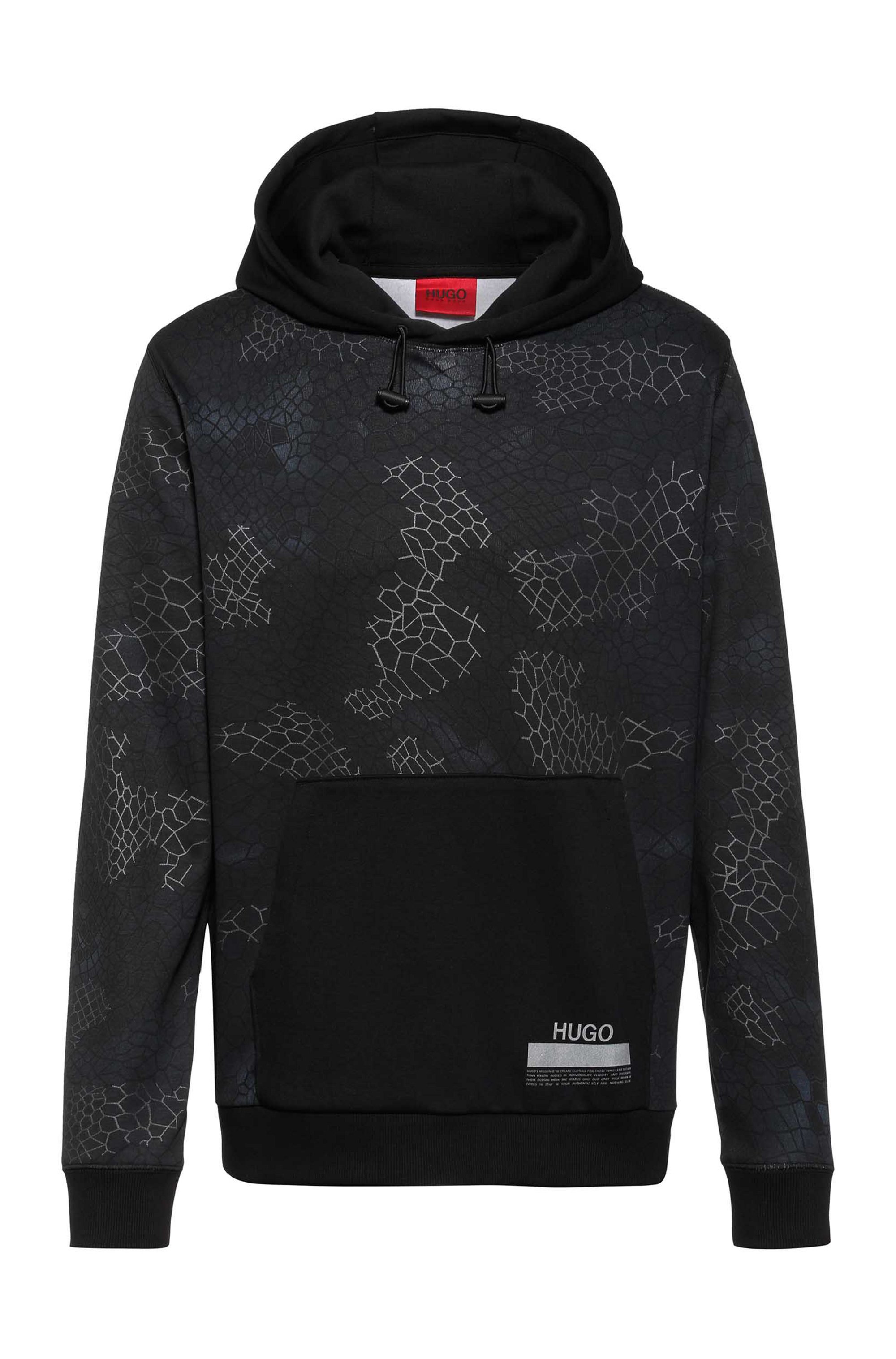 Snakeskin-print relaxed-fit hoodie in cotton interlock, Black
