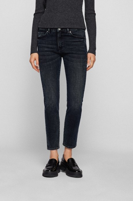 Slim-fit cropped jeans in blue-black super-stretch denim, Dark Grey