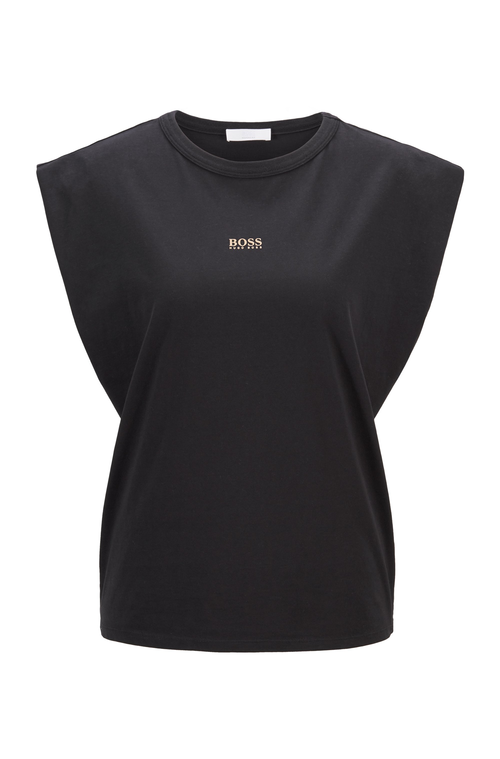 Sleeveless relaxed-fit T-shirt in organic cotton with logo, Black