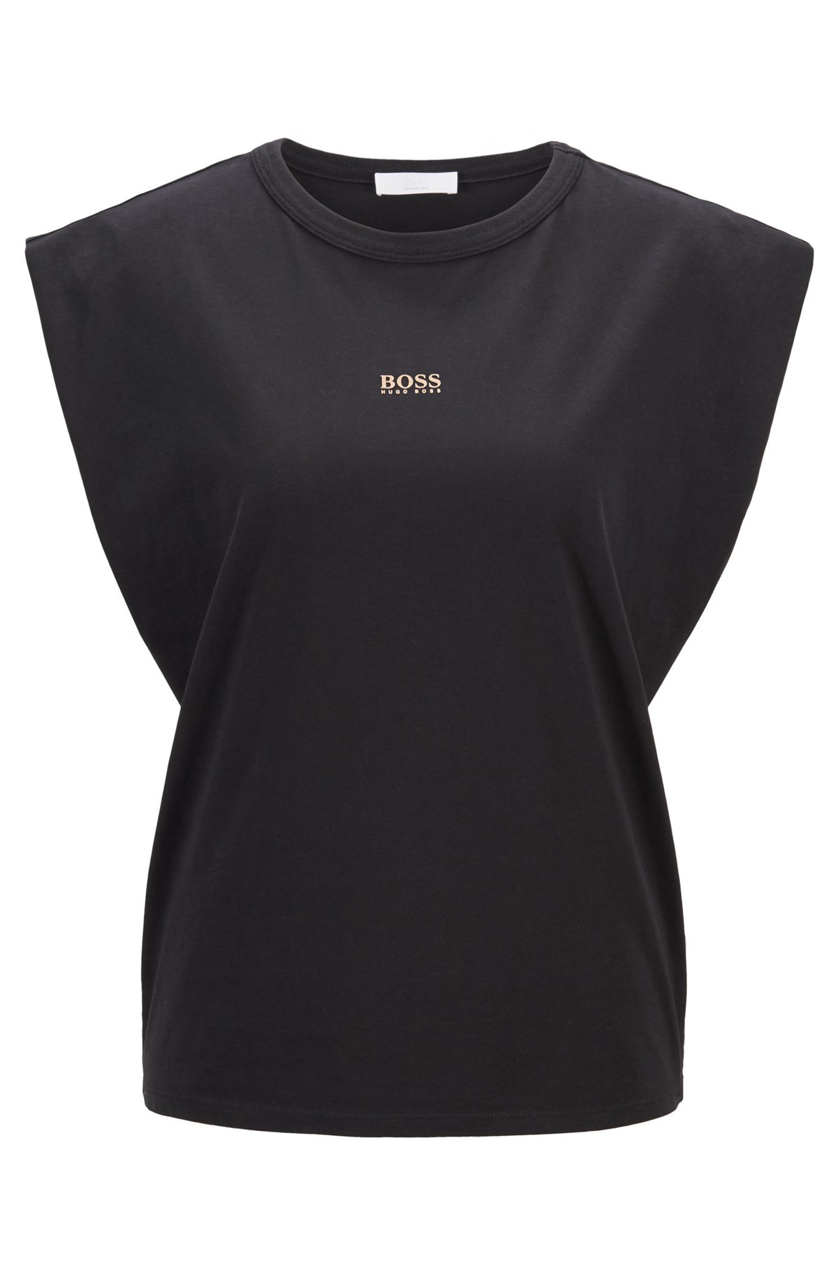 Sleeveless relaxed-fit T-shirt in organic cotton with logo, Black
