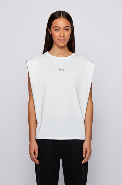 T-shirt Relaxed Fit sans manches en coton biologique avec logo, Blanc