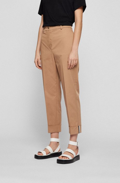 Relaxed-fit chinos in stretch-cotton twill with turnups, Beige