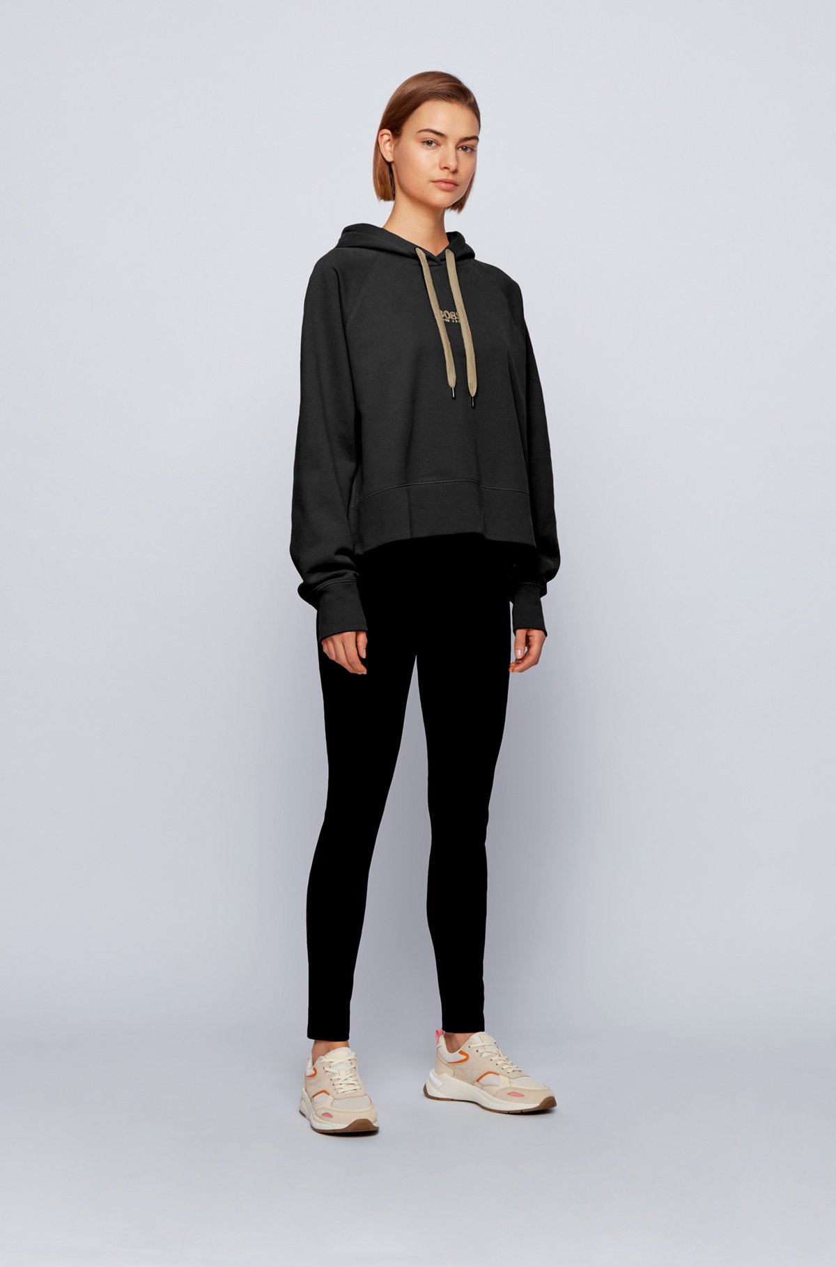 Oversized-fit hoodie in French terry with logo detailing, Black
