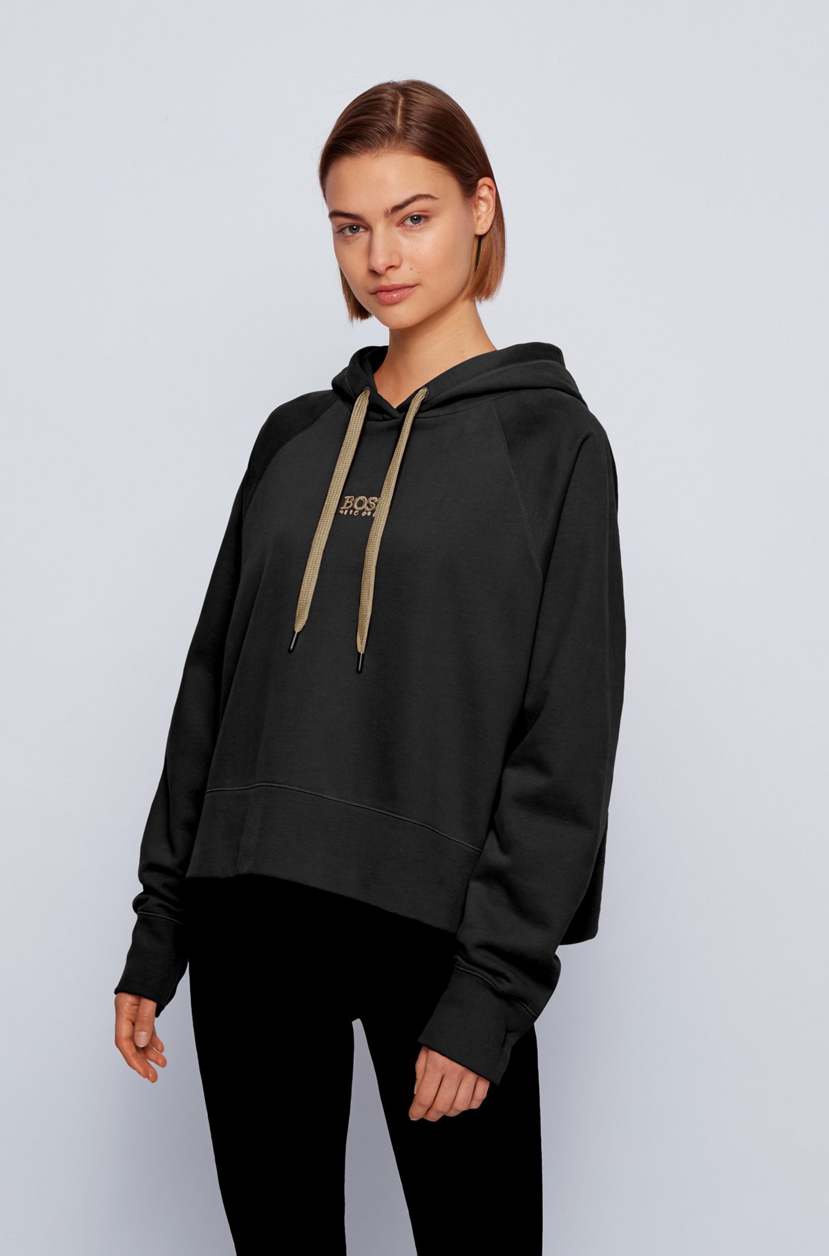 Oversized-fit hoodie in French terry with logo detailing, Black