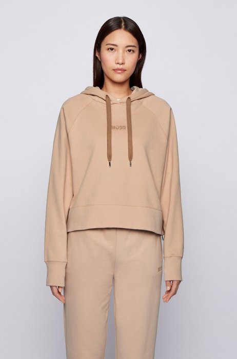Oversized-fit hoodie in French terry with logo detailing, Light Brown