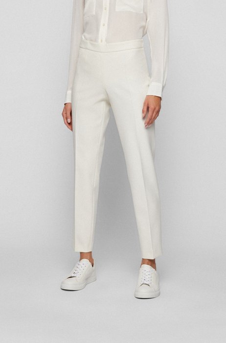 Regular-fit trousers in stretch fabric with cropped length, White