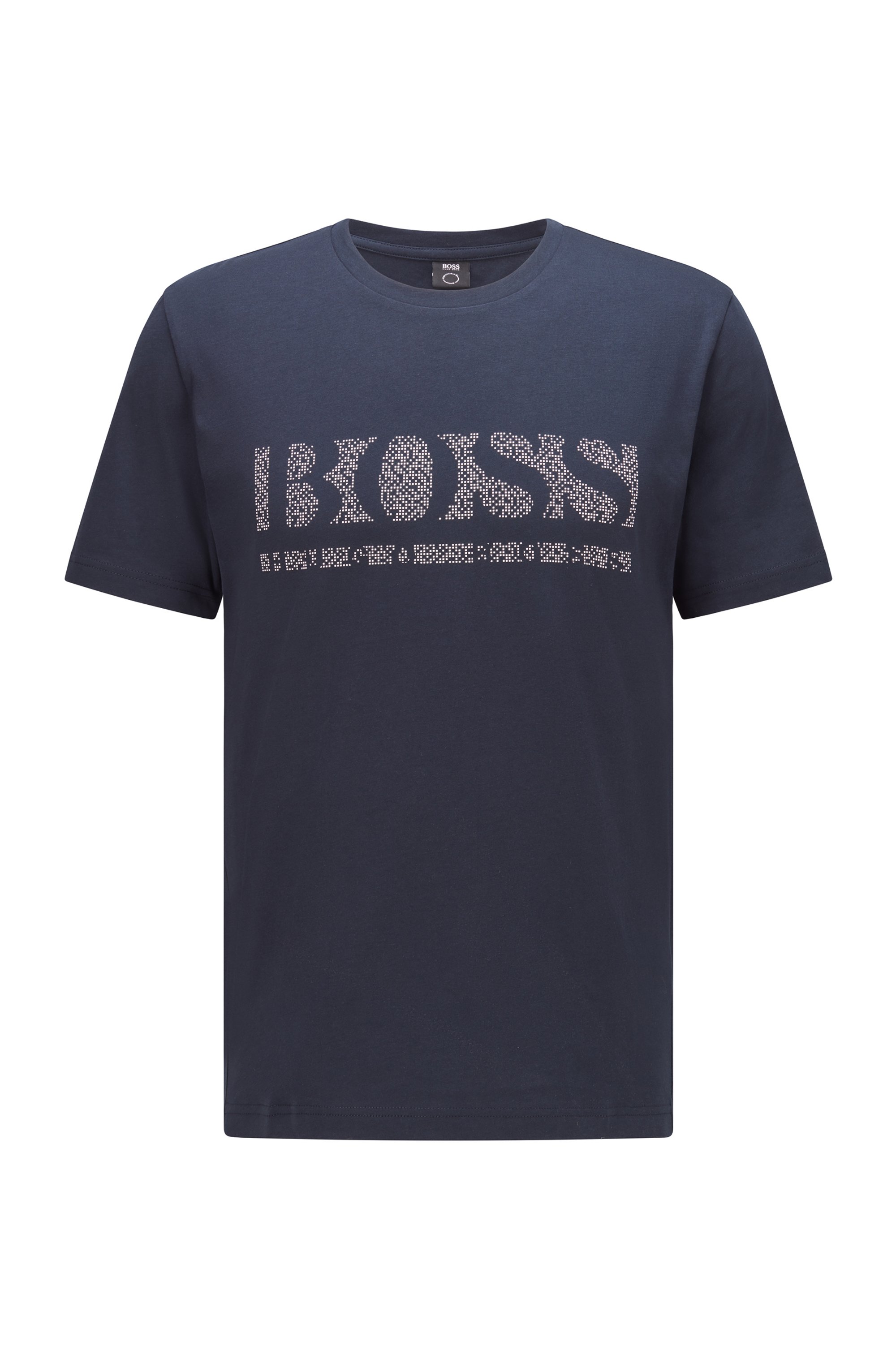 T-shirt en coton à imprimé logo pixelisé, Bleu foncé