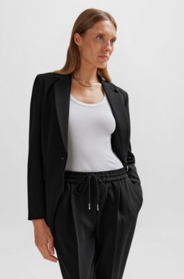 Regular-fit single-breasted blazer van Japanse cr&ecirc;pe, Zwart