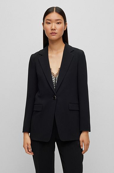 Однобортный пиджак стандартного кроя из японского крепа, Черный