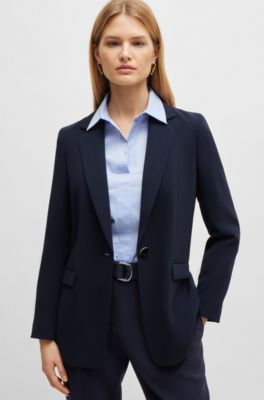 Veste droite Regular Fit en cr&ecirc;pe japonais, Bleu fonc&eacute;