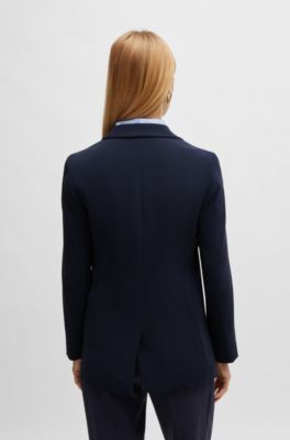 Veste droite Regular Fit en cr&ecirc;pe japonais, Bleu fonc&eacute;