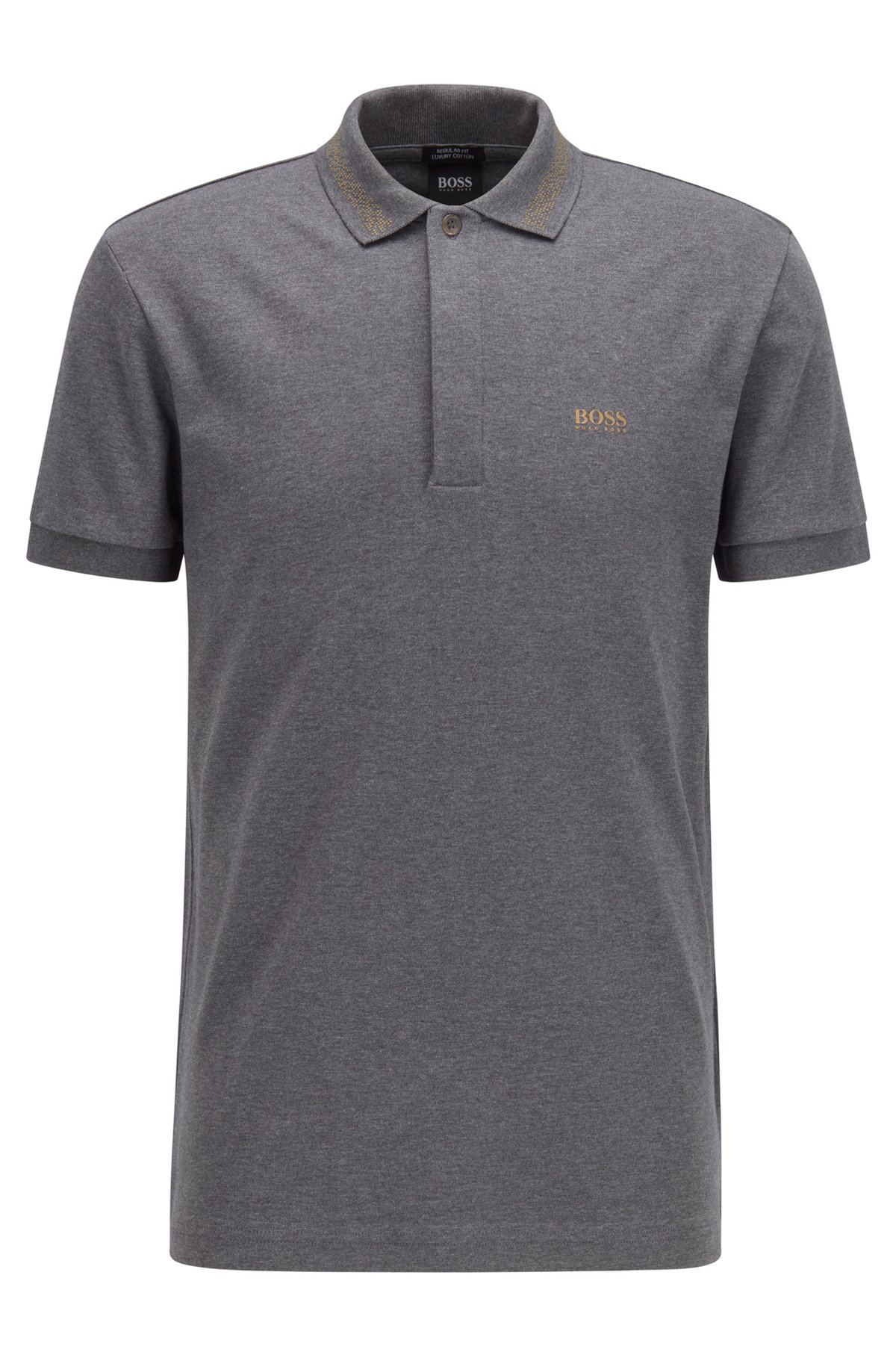 Cotton polo shirt with logo and pixel print, Grey
